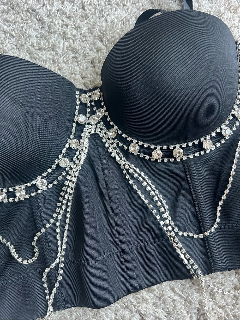 Black Embellished Strapless Bustier Top